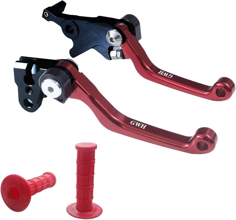 Adsspro CNC Foldable Brake Clutch Lever Handle Handlebar Grips Set Fit for TRX400EX 1999-2008 Dirt Pit Bike 7/8" 22mm (Red) - Image 1